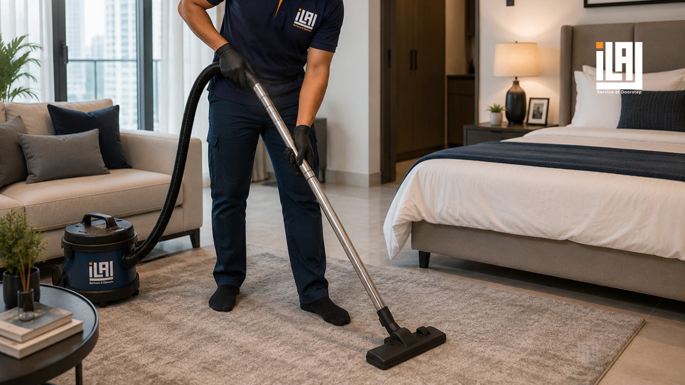 Professional deep cleaning team in a Dubai apartment
